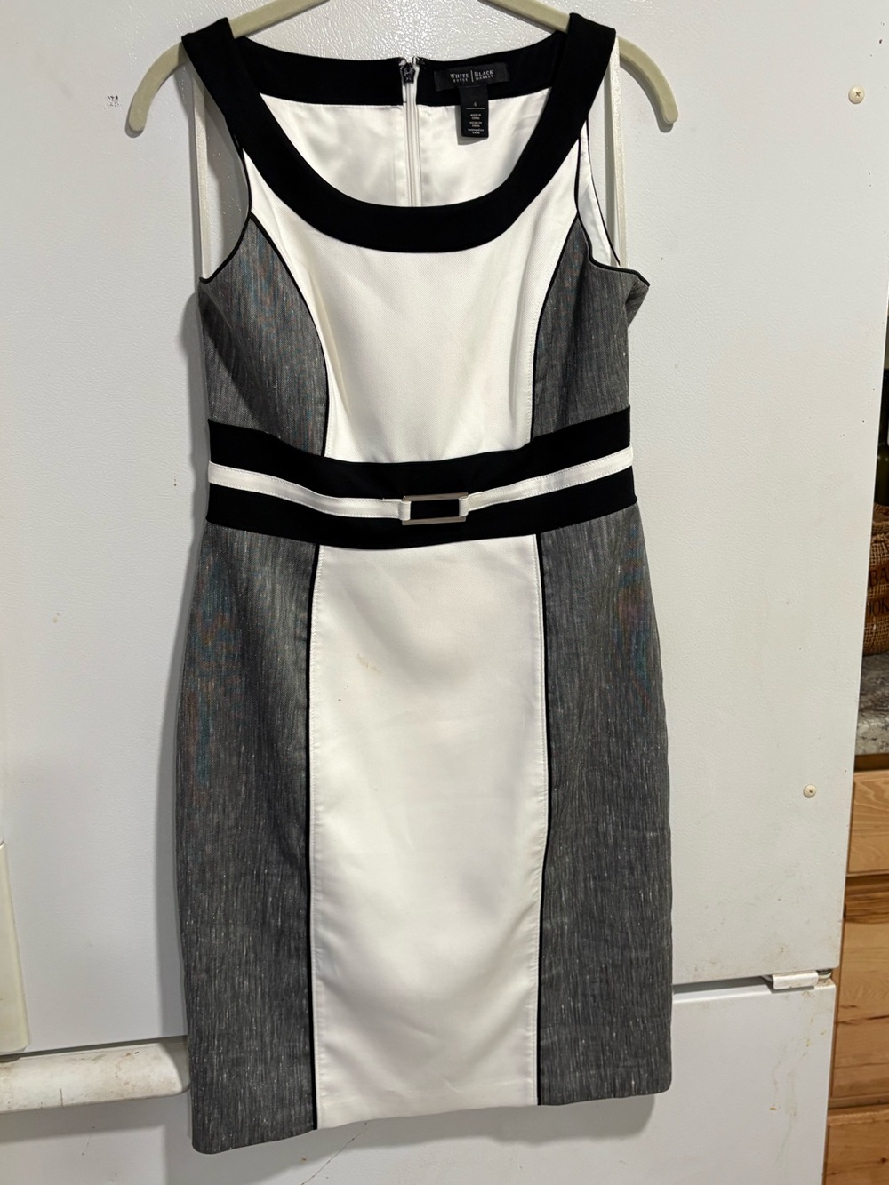 White House Black Market Black, White & Gray Colorblock Midi Dress